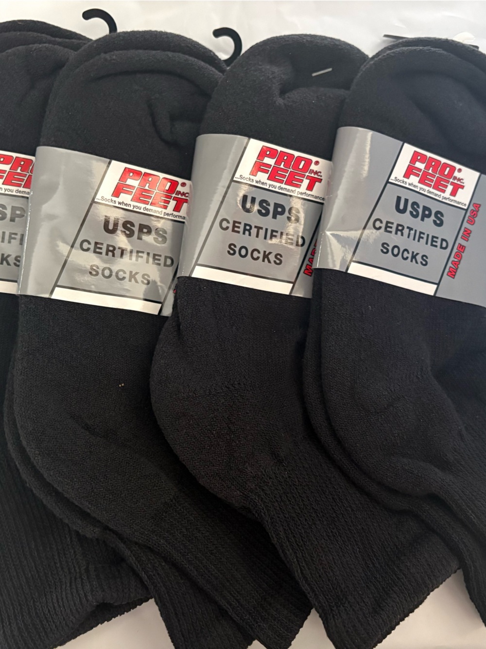 Pro Feet Men's Women’s Black USPS Certified Low-Cut Athletic Socks - 4 Pack